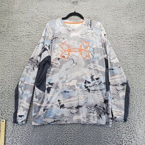 Under Armour Shirt Mens XL Gray Camouflage HeatGear Long Sleeve Loose Fit